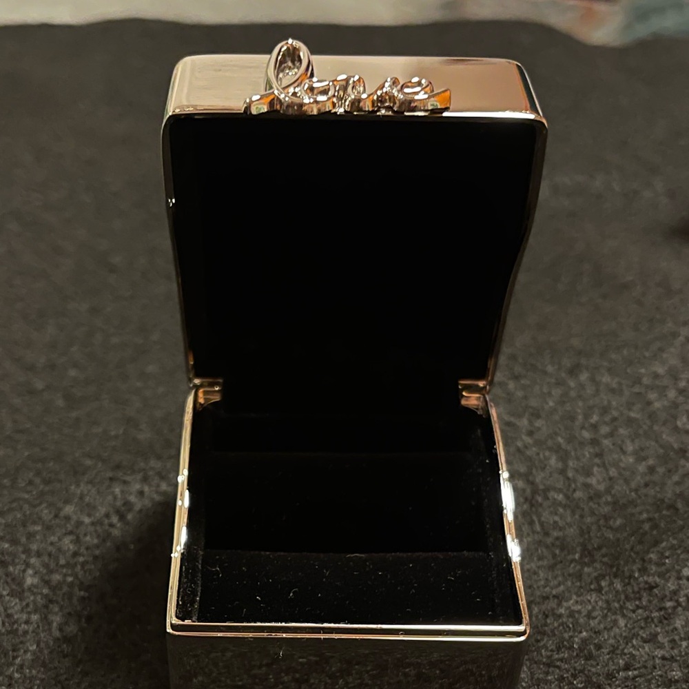 Things Remembered Ring Box Silver Love Script Accent Velvet Lining 2” X 2” NWT